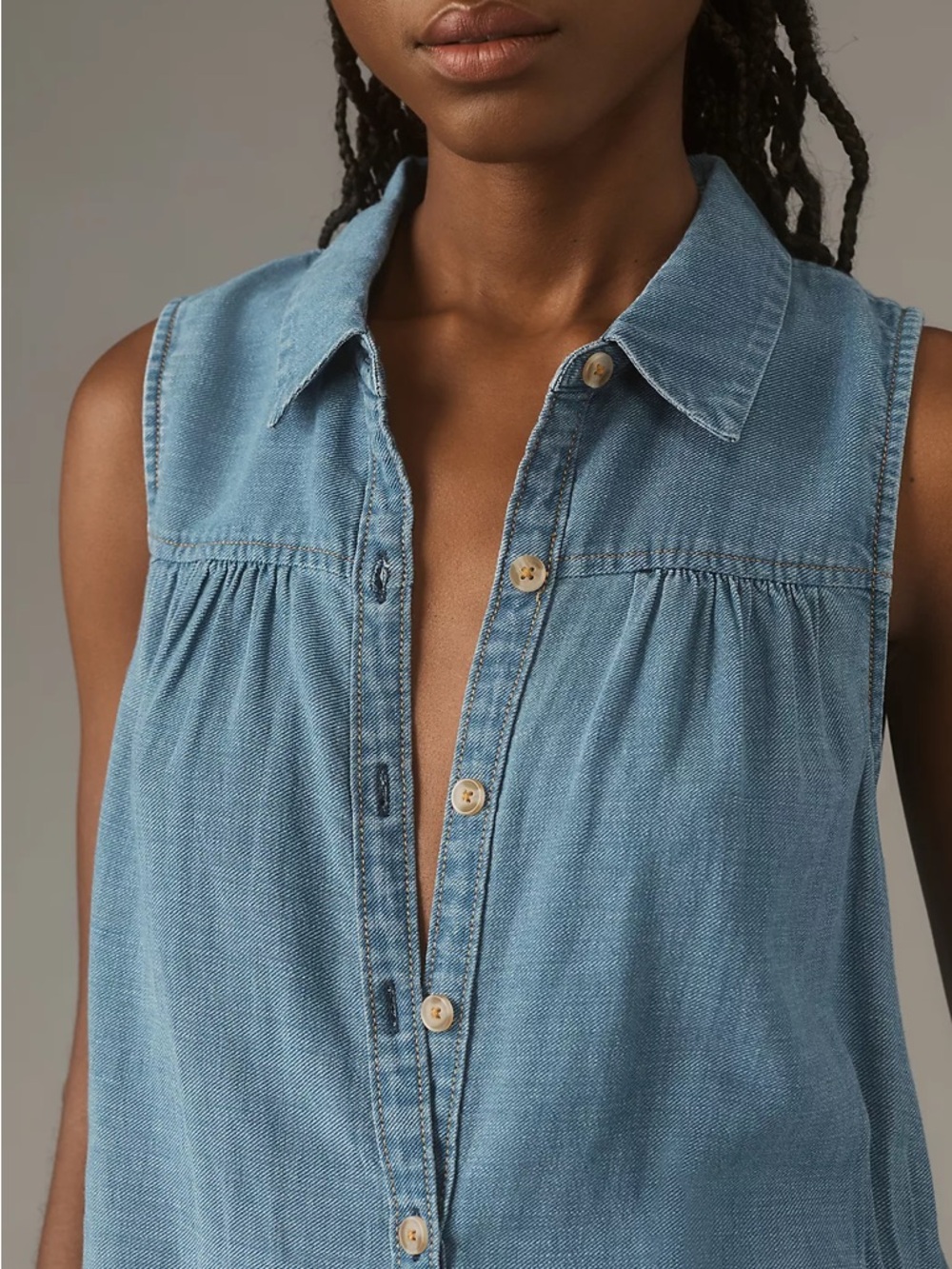 Nwot Pilcro Blue Denim Tiered Button-Front Dress with Brown Studded Belt - Picture 5 of 5